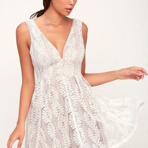 Lulus All Of My Heart White Lace Skater Dress - Size XS
